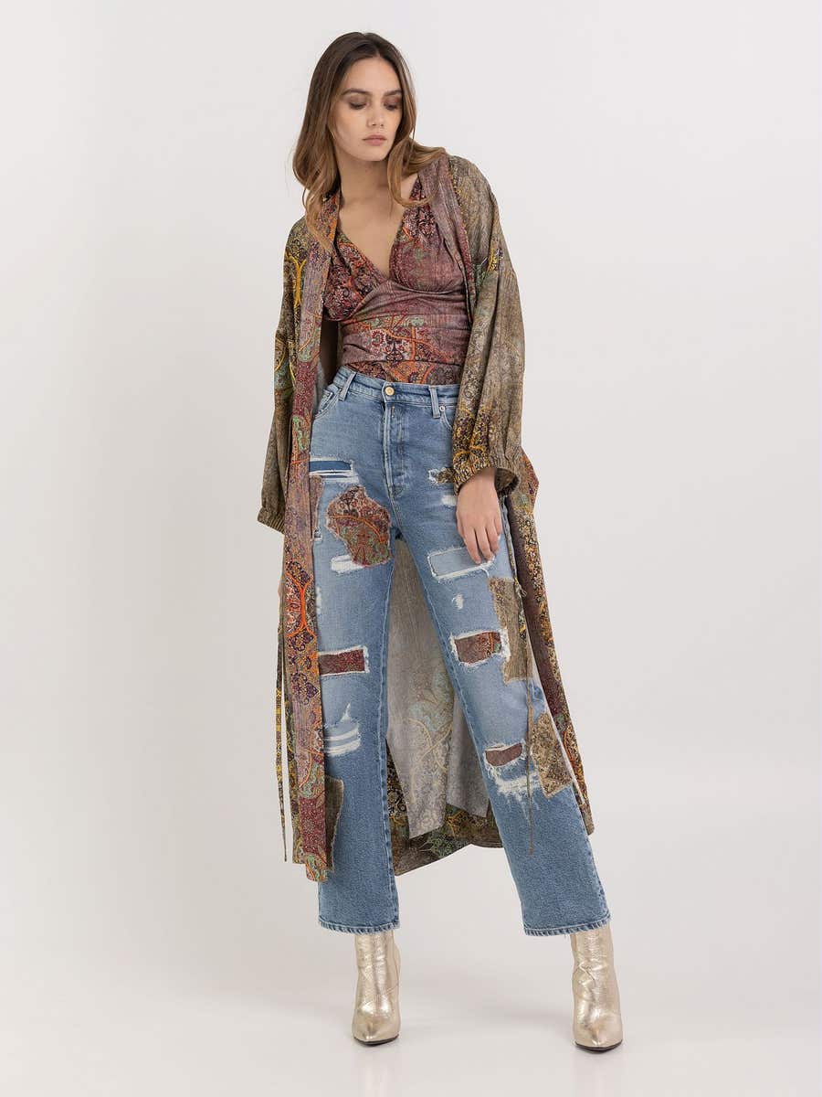 DLOUHÉ KIMONOVÉ ŠATY REPLAY S ARABESKOVÝM POTISKEM