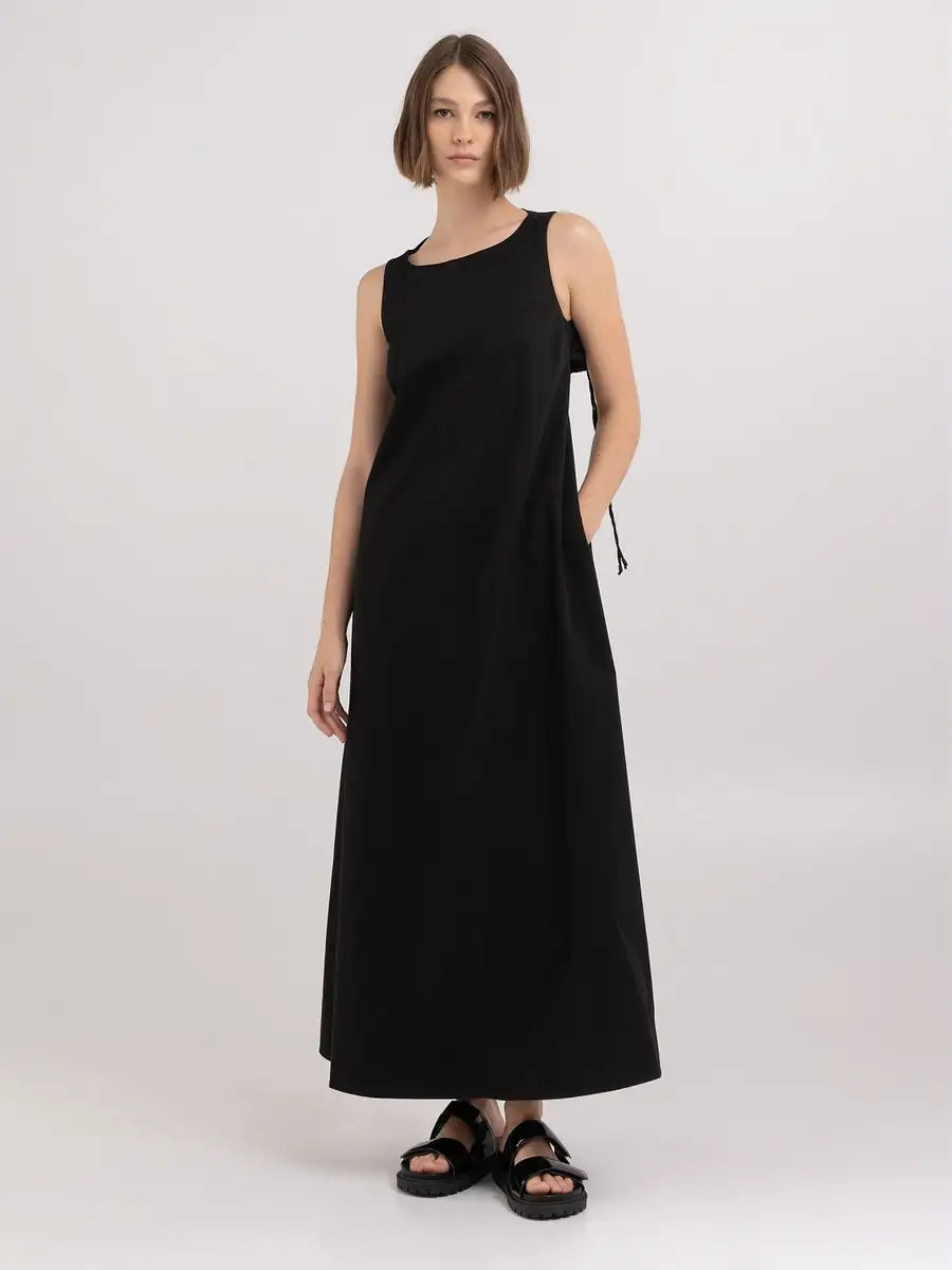 REPLAY COTTON TWILL MAXI DRESS WITH CUT-OUT BACK