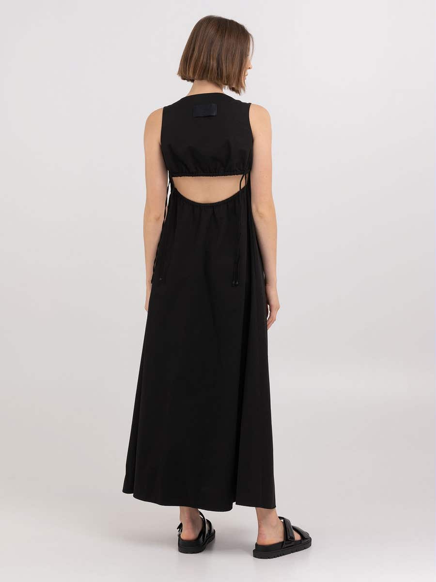 REPLAY COTTON TWILL MAXI DRESS WITH CUT-OUT BACK