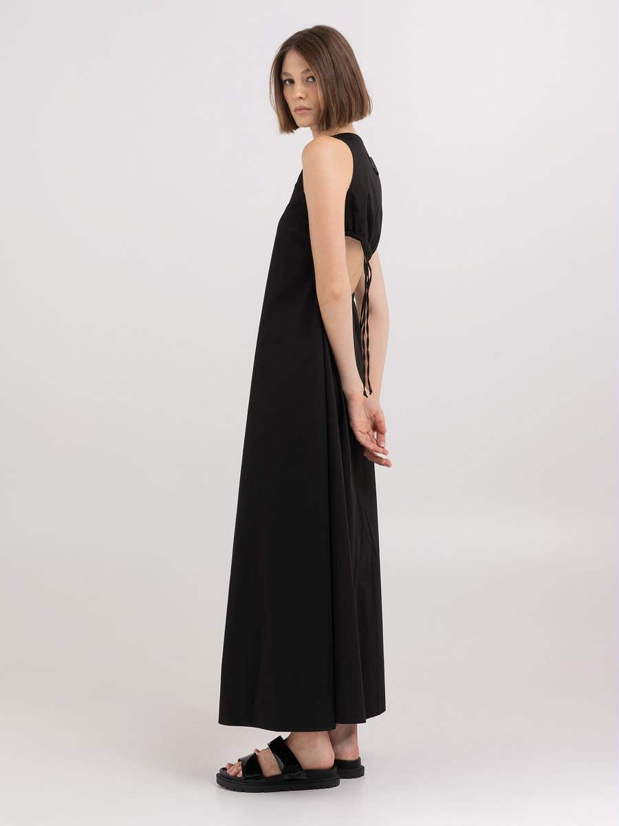 REPLAY COTTON TWILL MAXI DRESS WITH CUT-OUT BACK