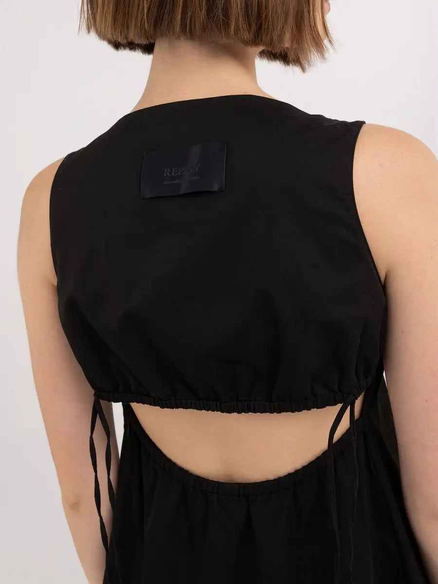 REPLAY COTTON TWILL MAXI DRESS WITH CUT-OUT BACK