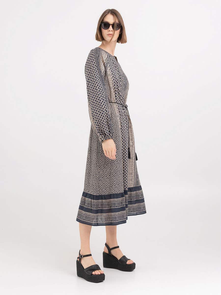REPLAY LONG DRESS WITH PATCHWORK PRINT