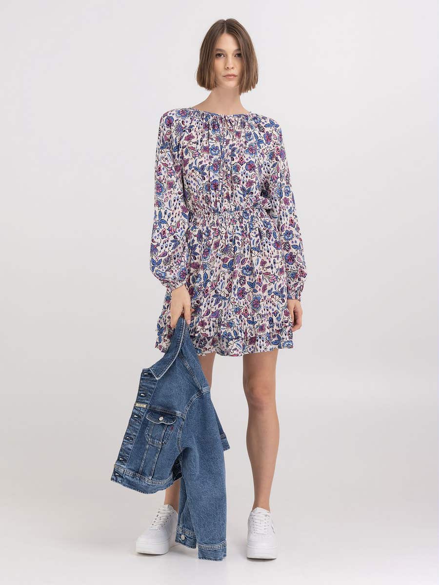 REPLAY KRÁTKÉ KVĚTINOVÉ ŠATY S KRAJKOU A KNOFLÍKY 