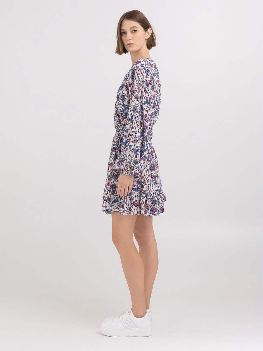 REPLAY KRÁTKÉ KVĚTINOVÉ ŠATY S KRAJKOU A KNOFLÍKY 