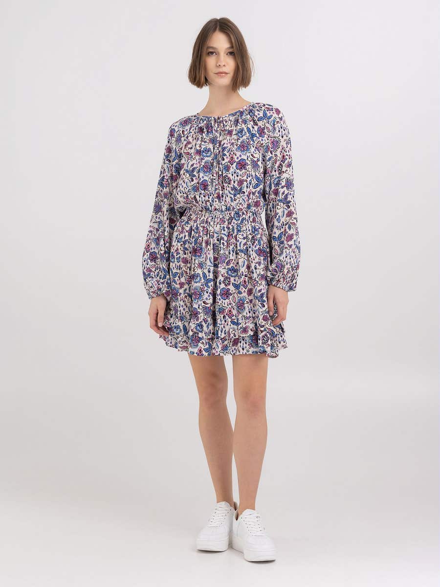 REPLAY KRÁTKÉ KVĚTINOVÉ ŠATY S KRAJKOU A KNOFLÍKY 