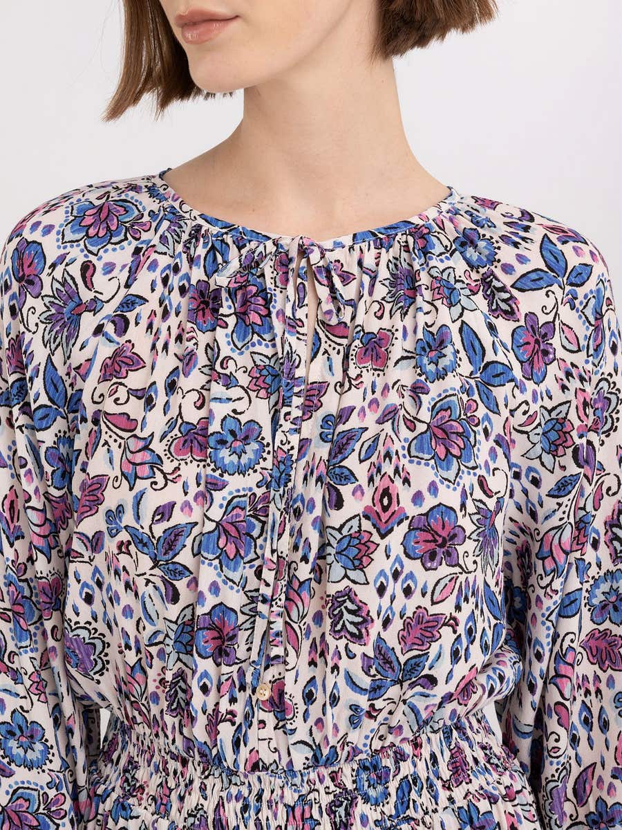 REPLAY SHORT FLORAL DRESS WITH LACE AND BUTTONS