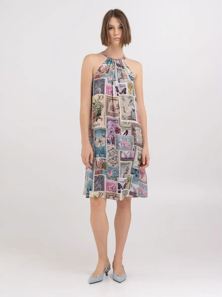 SHORT REPLAY DRESS WITH VOYAGE PRINT