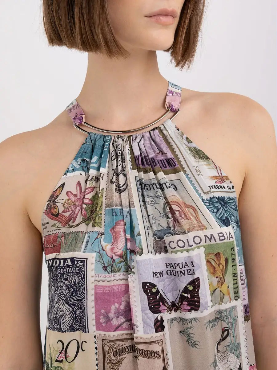 SHORT REPLAY DRESS WITH VOYAGE PRINT