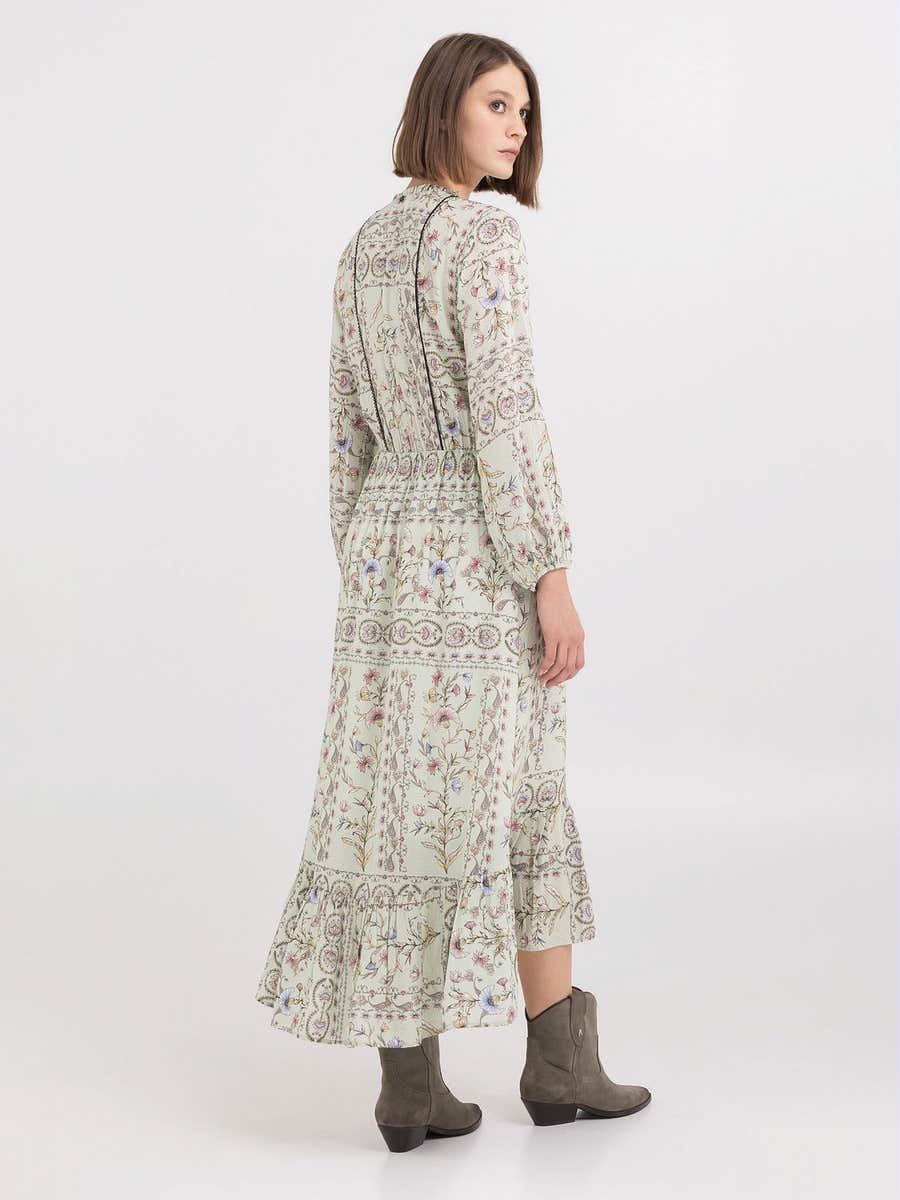 REPLAY LONG DRESS WITH RUFFLE IN VISCOSE SATIN