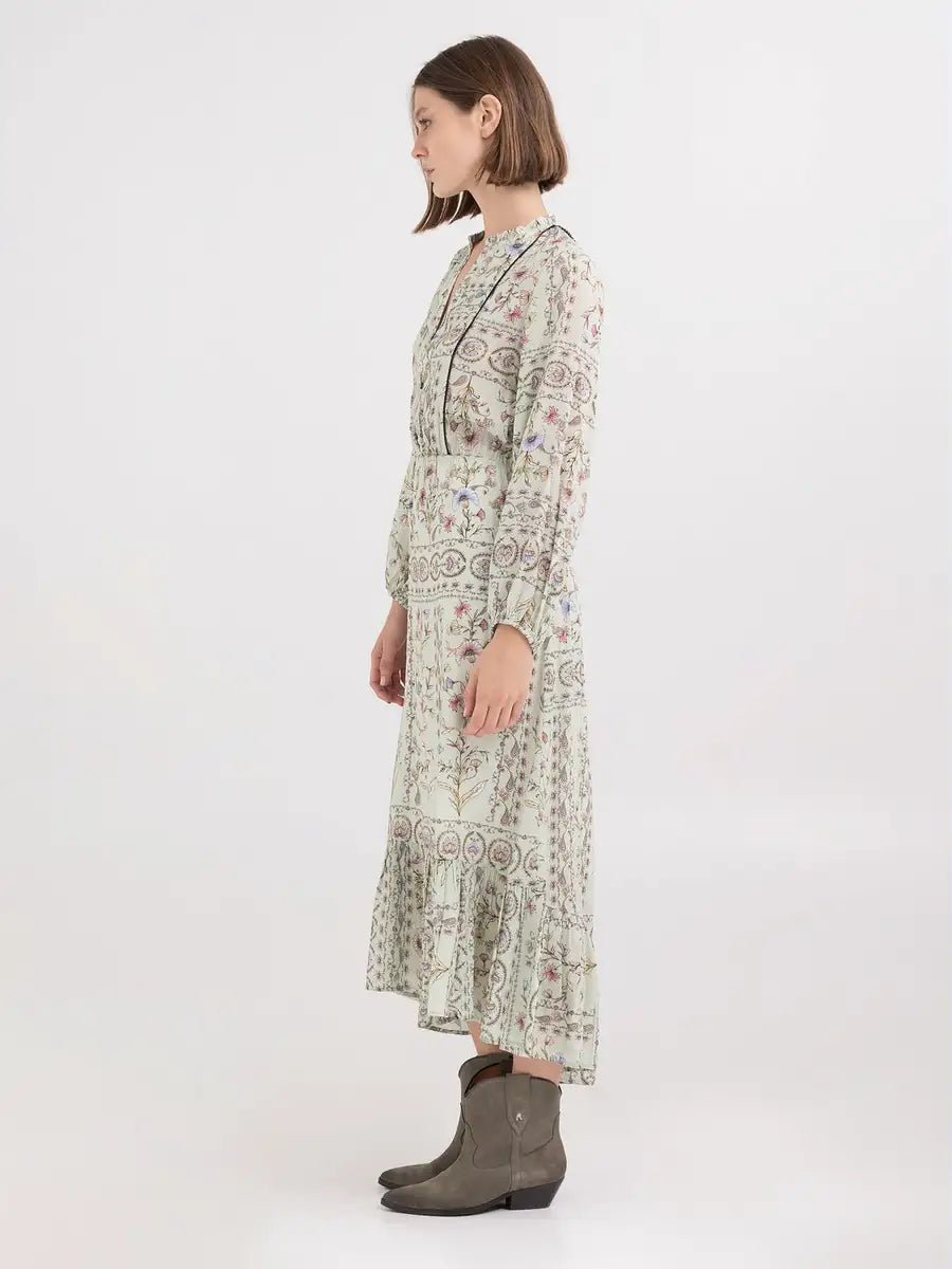 REPLAY LONG DRESS WITH RUFFLE IN VISCOSE SATIN