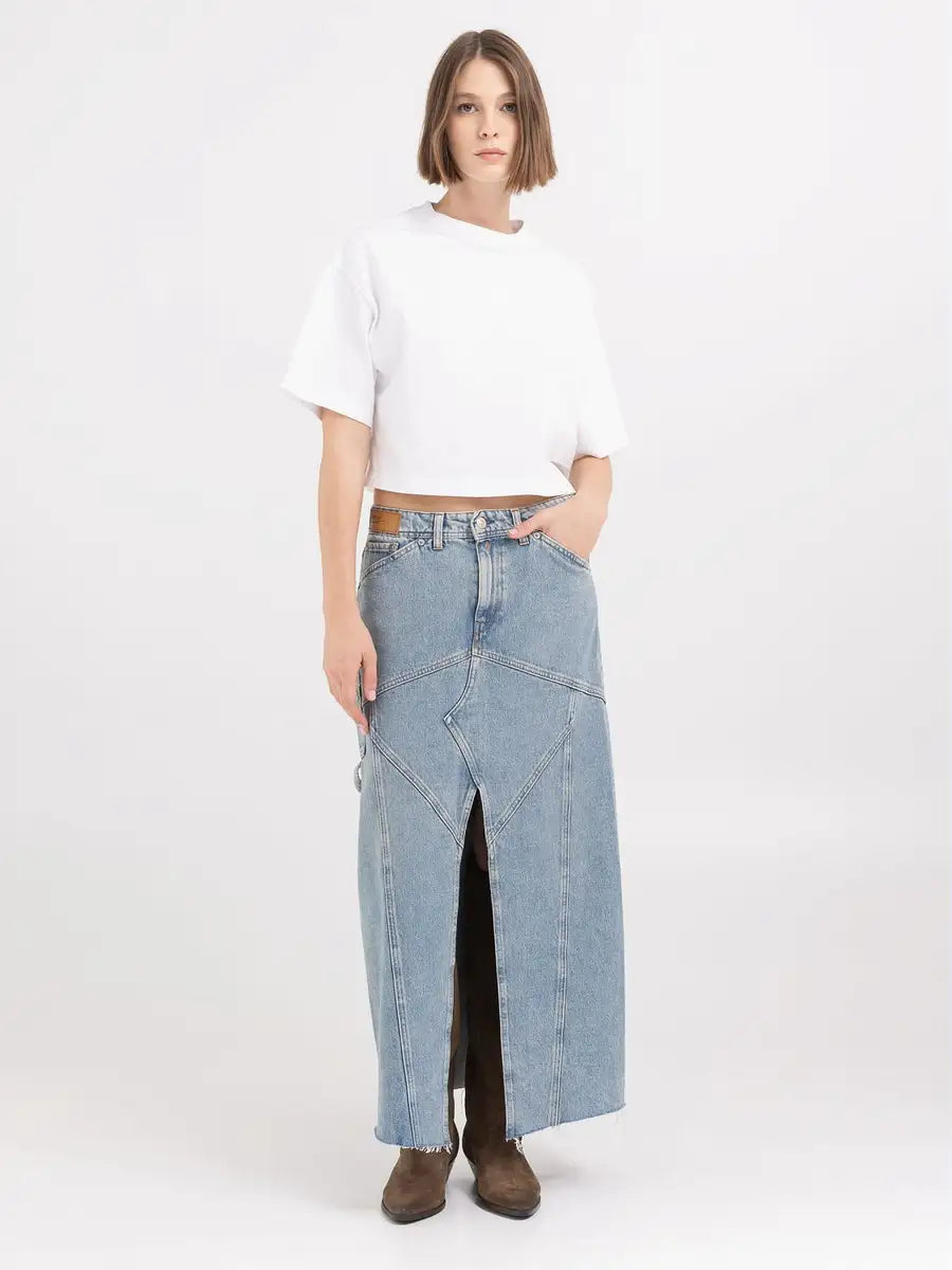 REPLAY DLHÁ SUKNE ZO SVETLÉ DŽÍNOVINY S ROZPARKOM 