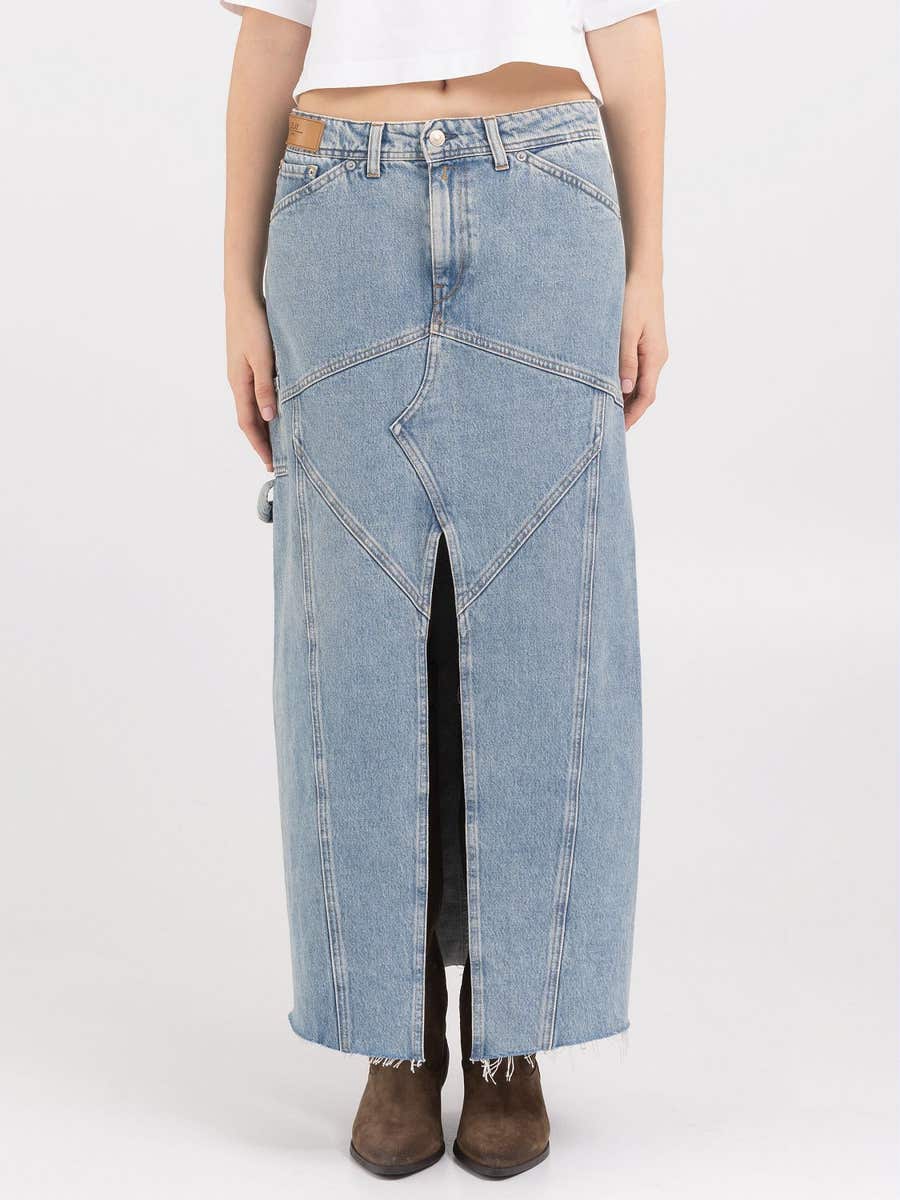 REPLAY DLHÁ SUKNE ZO SVETLÉ DŽÍNOVINY S ROZPARKOM 