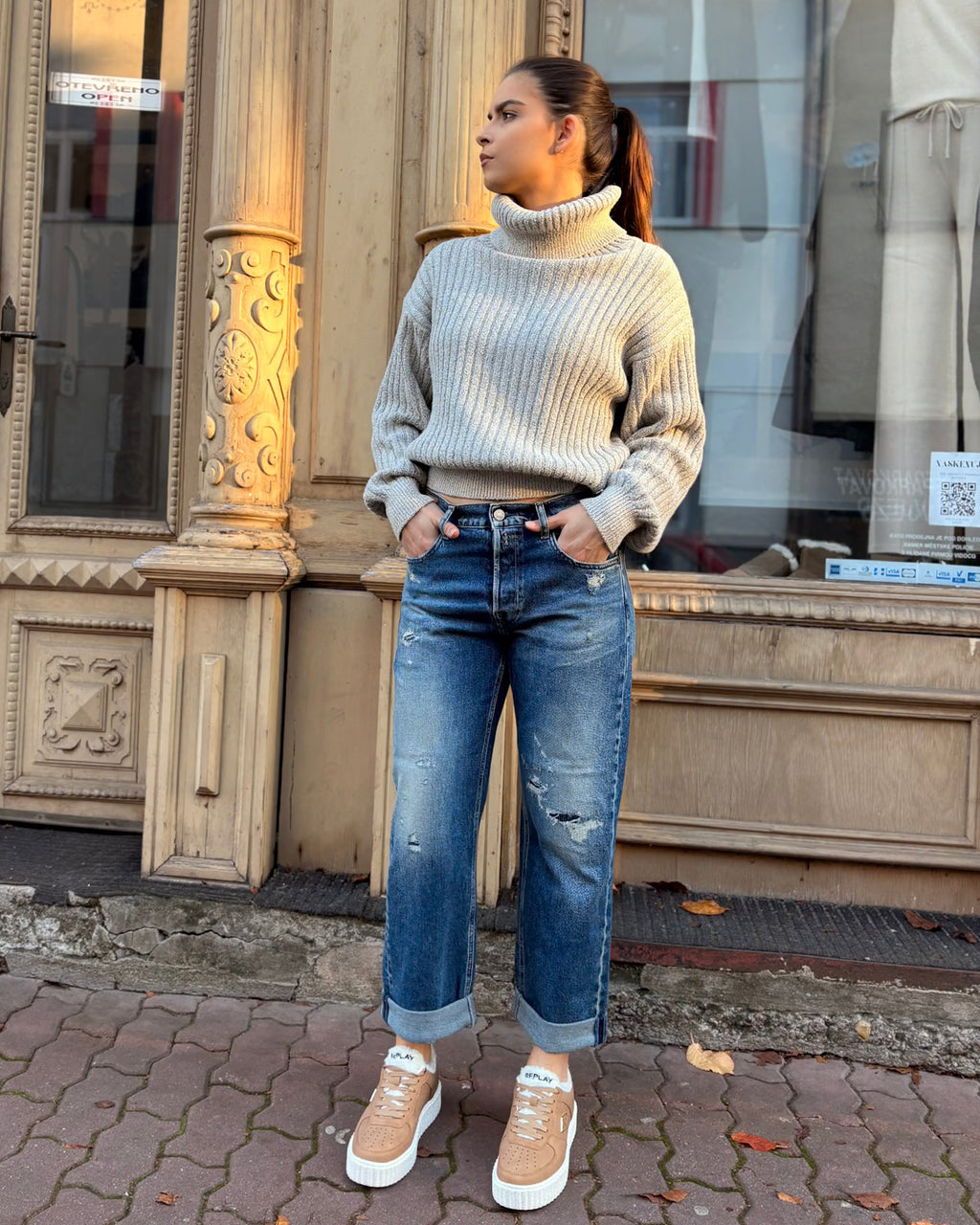 WOMEN'S REPLAY SWEATER WITH REPLAY POLO TURTLENECK