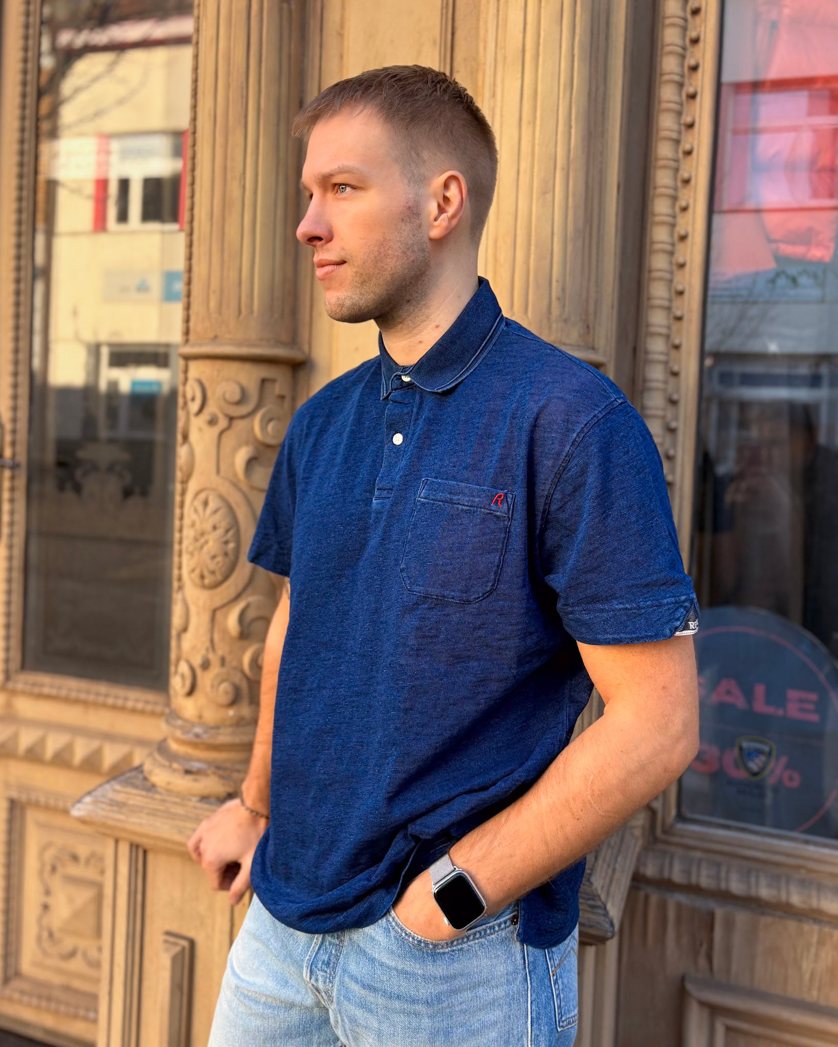 PÁNSKÉ POLO TRIČKO S DENIMOVÝM EFEKTEM