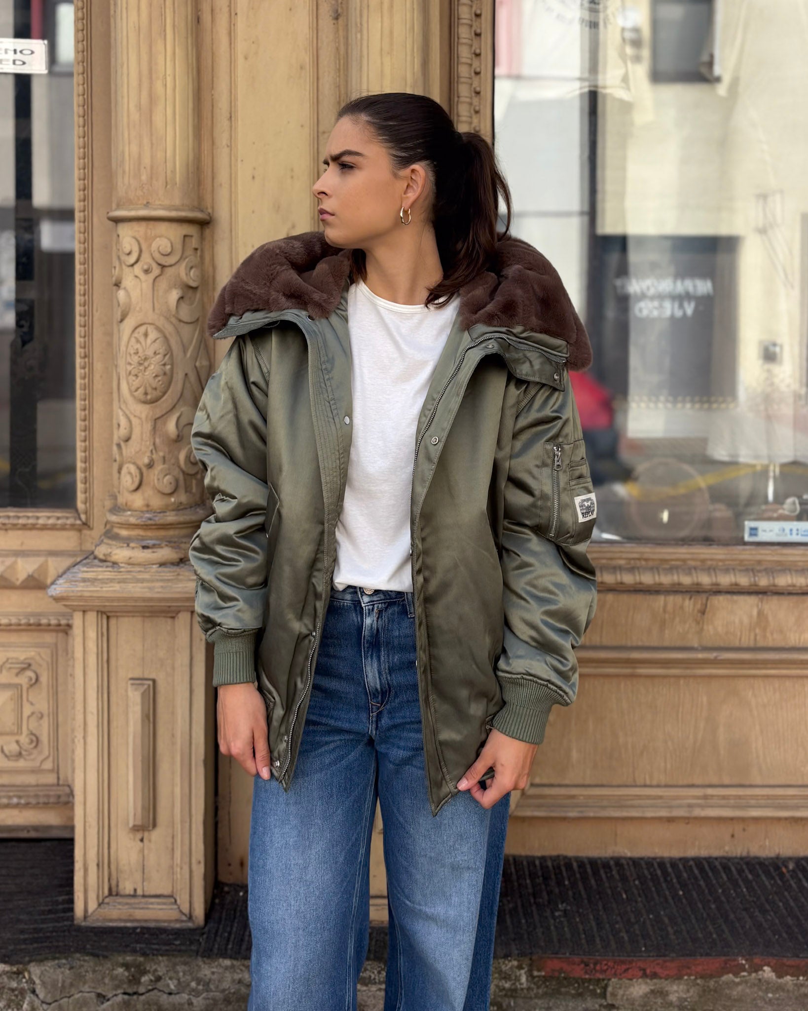 WOMEN'S REPLAY FAUX FUR JACKET WITH HOOD