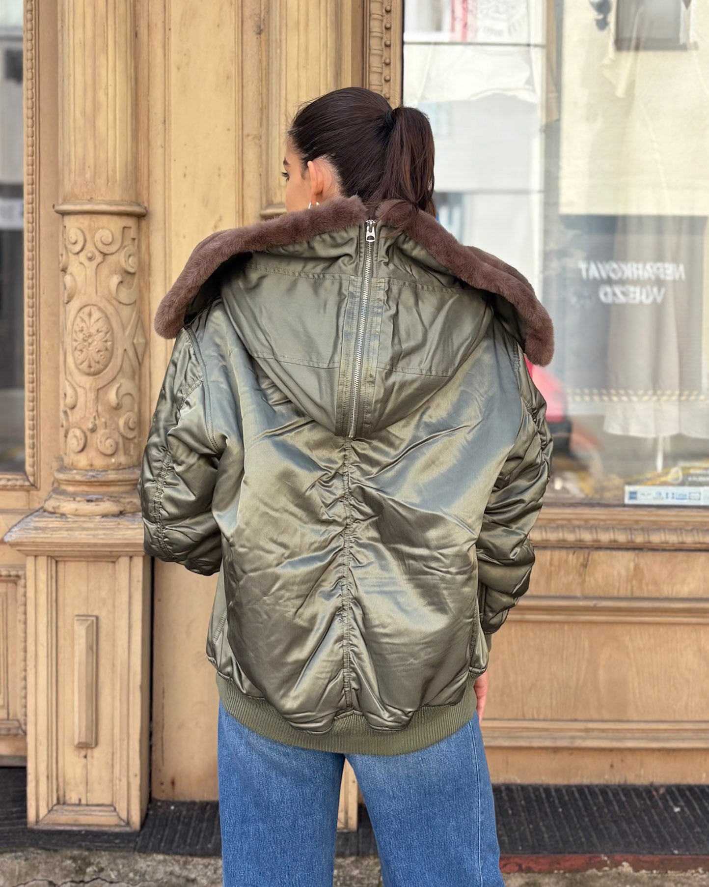 WOMEN'S REPLAY FAUX FUR JACKET WITH HOOD