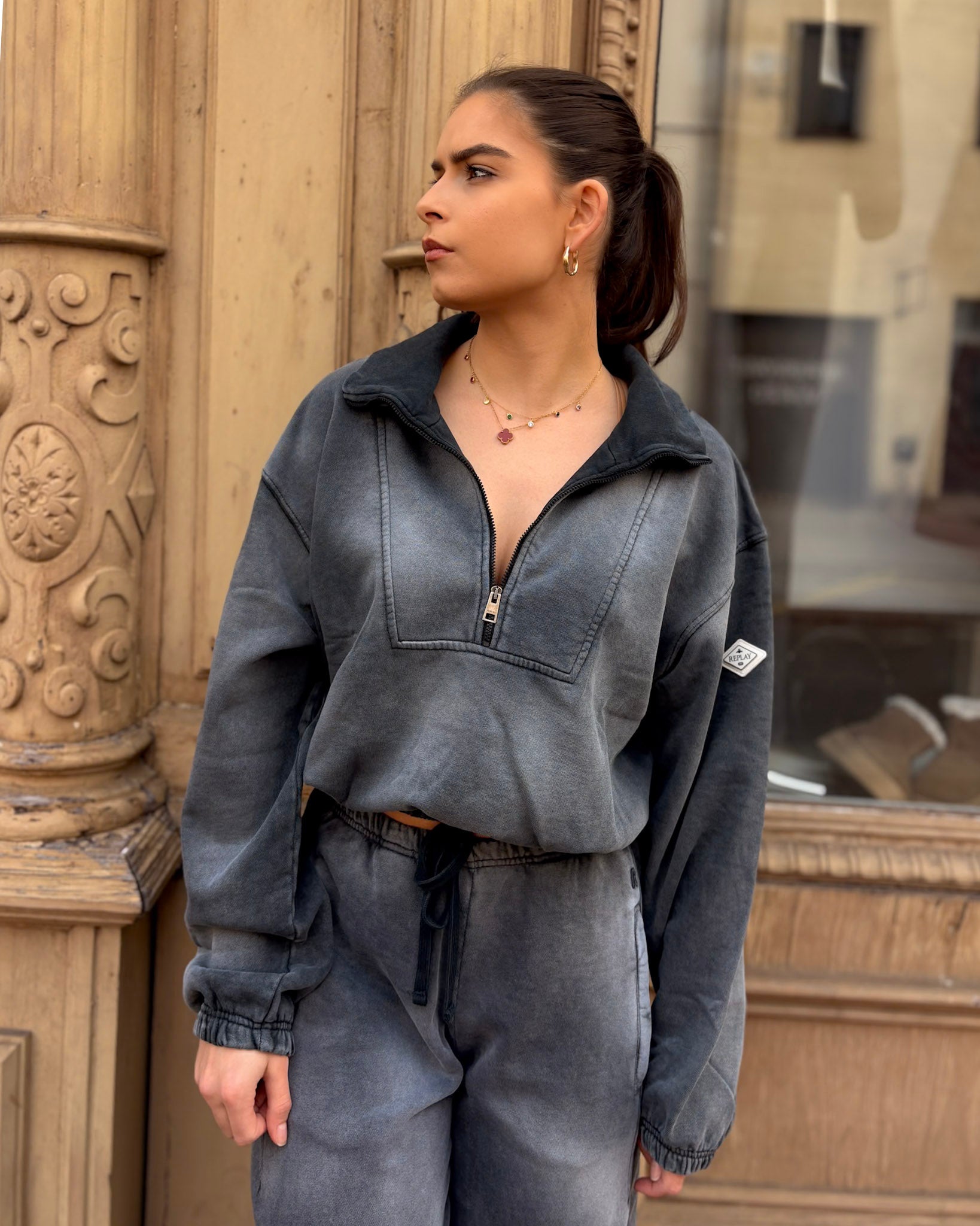 WOMEN'S REPLAY ZIP-UP HIGH COLLAR SWEATSHIRT