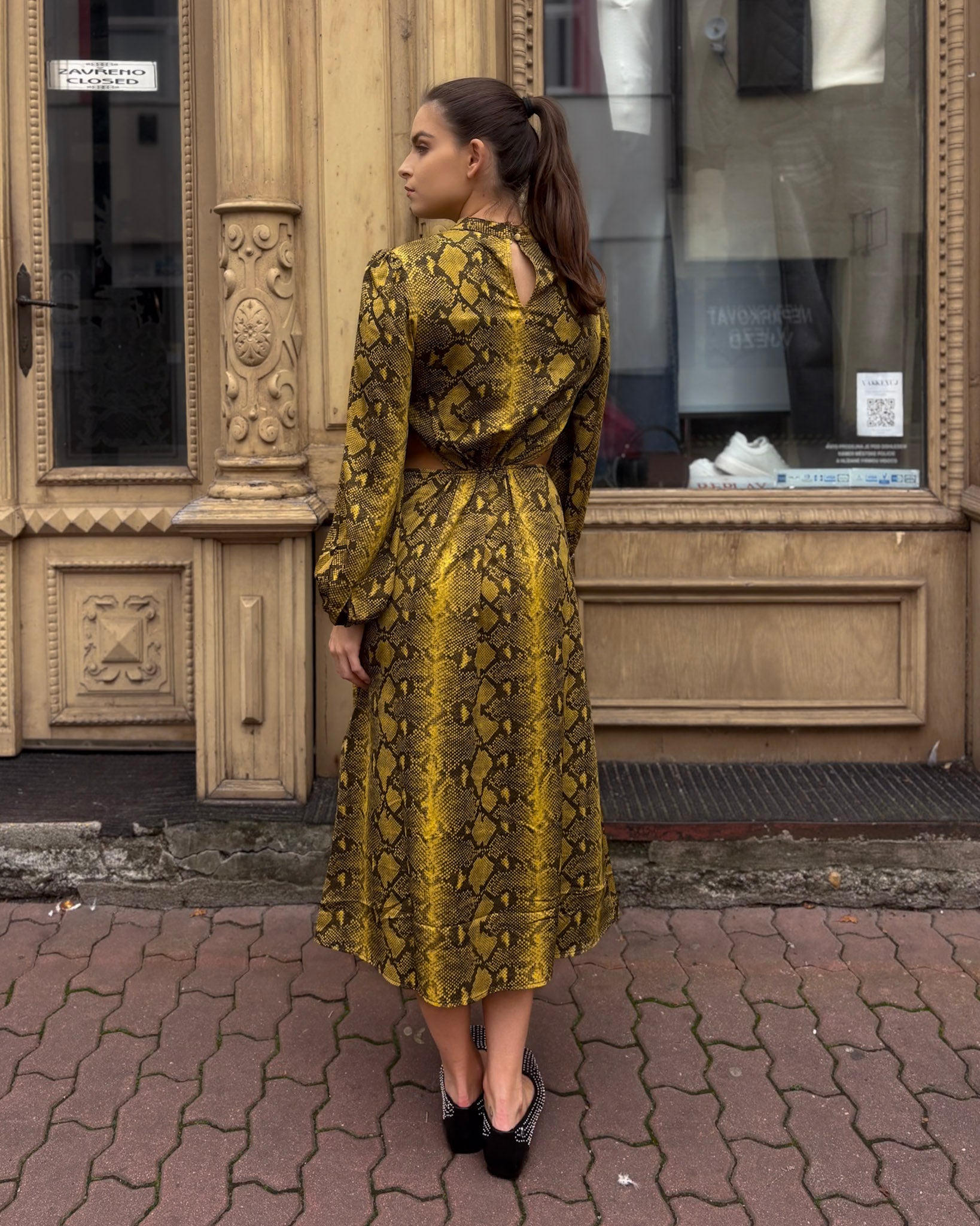 REPLAY KÍGYÓBŐR MIDI RUHA KIHÚZÁSOKKAL