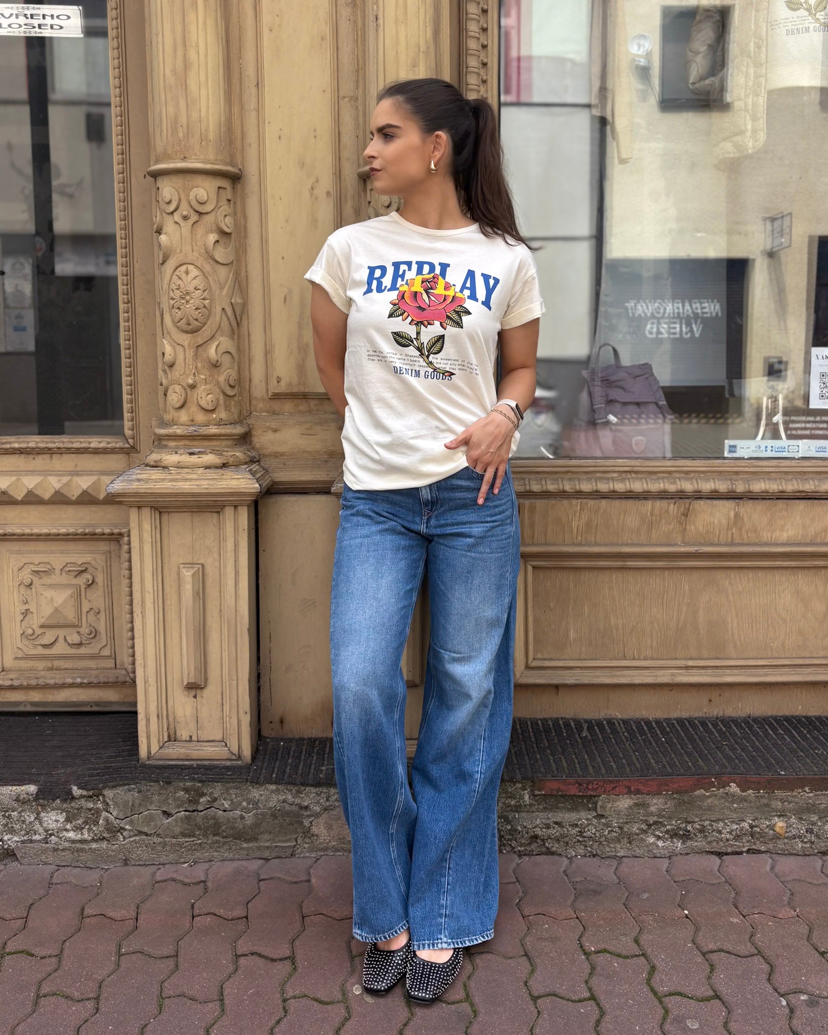 DÁMSKÉ TRIČKO REPLAY S POTISKEM REPLAY ROSE