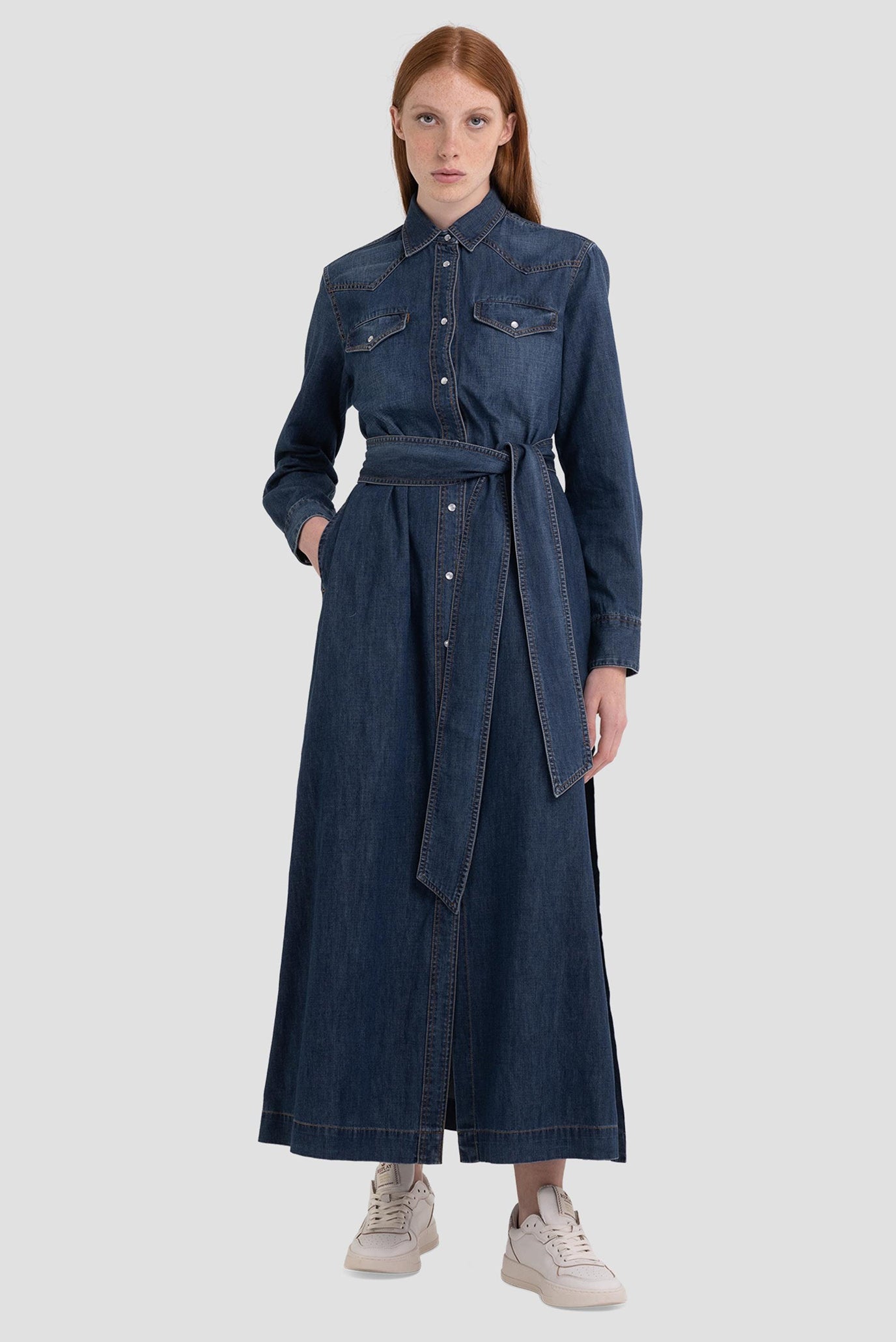 SUPERDLOUHÉ DŽÍNOVÉ ŠATY REPLAY S ROZPARKEM -