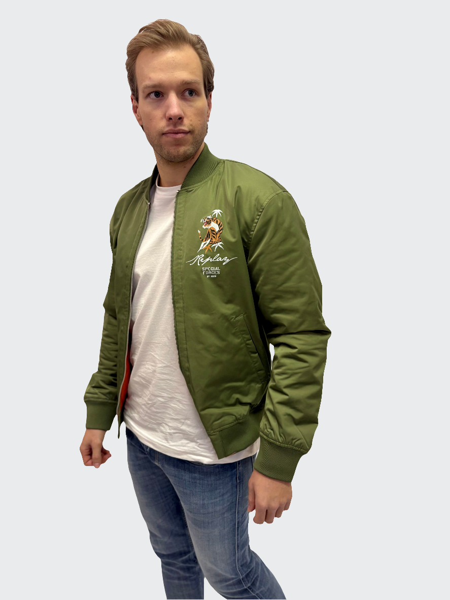 REPLAY PÁNSKÝ POLY SATÉNOVÝ BOMBER S TYGREM