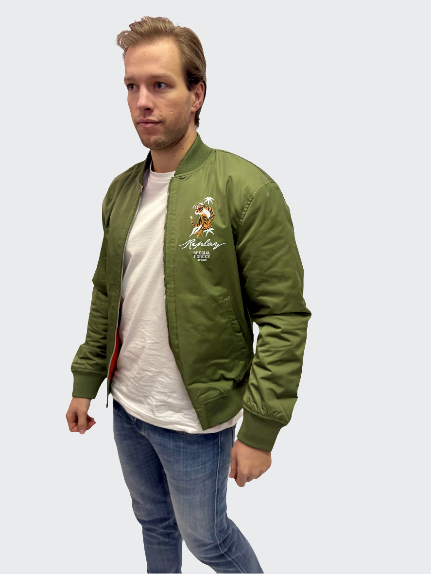 REPLAY PÁNSKÝ POLY SATÉNOVÝ BOMBER S TYGREM