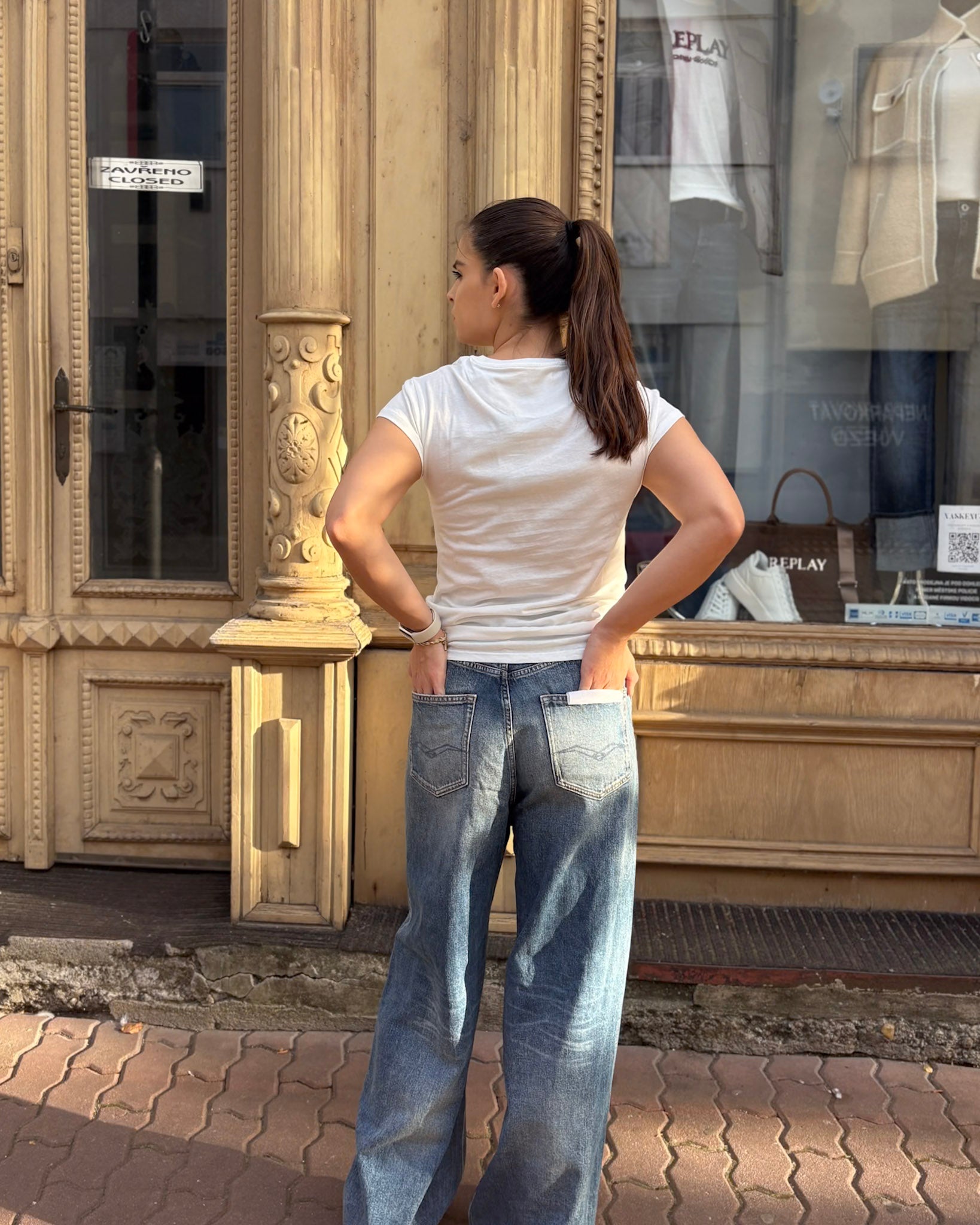 REPLAY DÁMSKÉ SKINNY-FIT BAVLNĚNÉ TRIČKO 