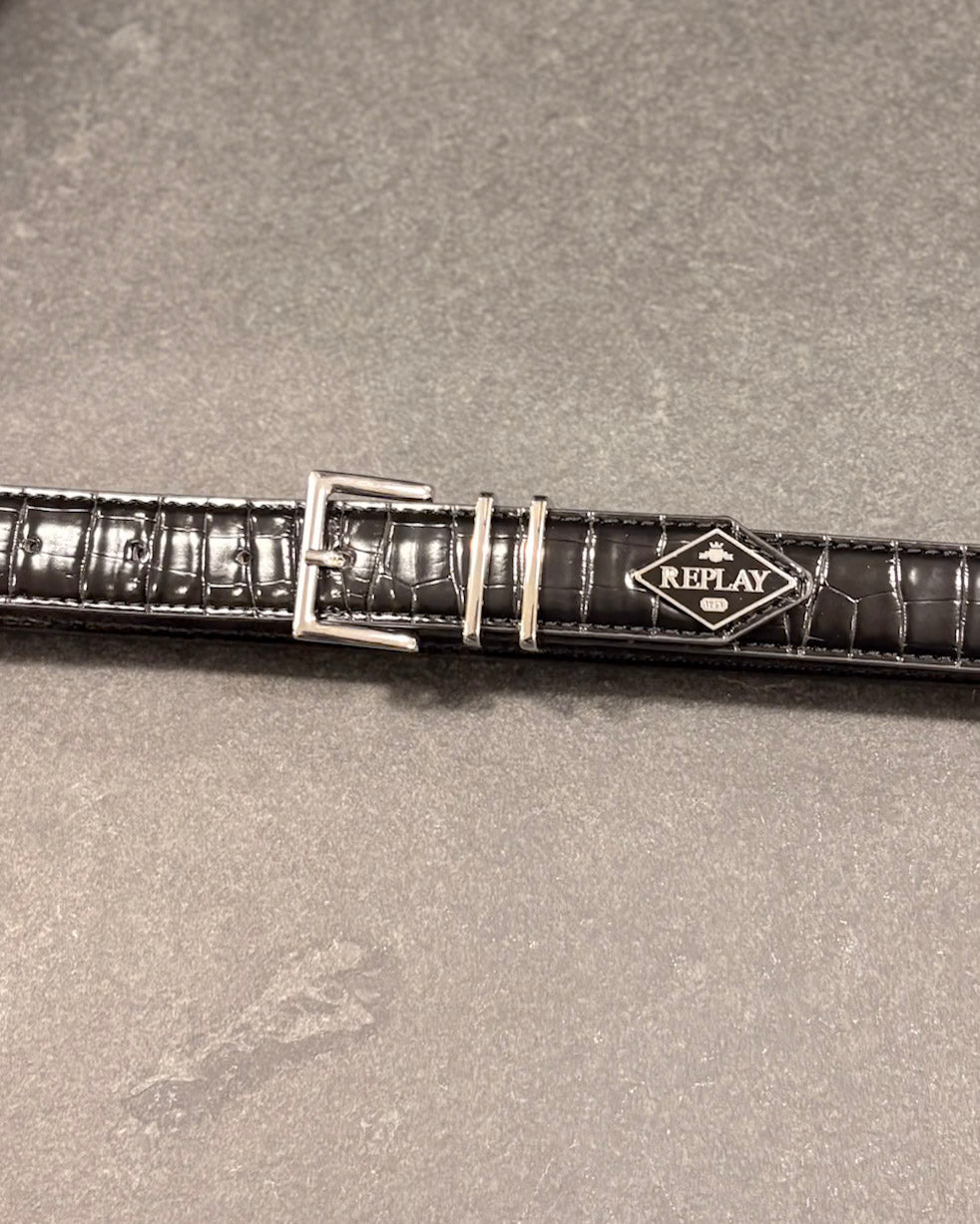 REPLAY BELT WITH GLOSSY SNAKESKIN EFFECT 
