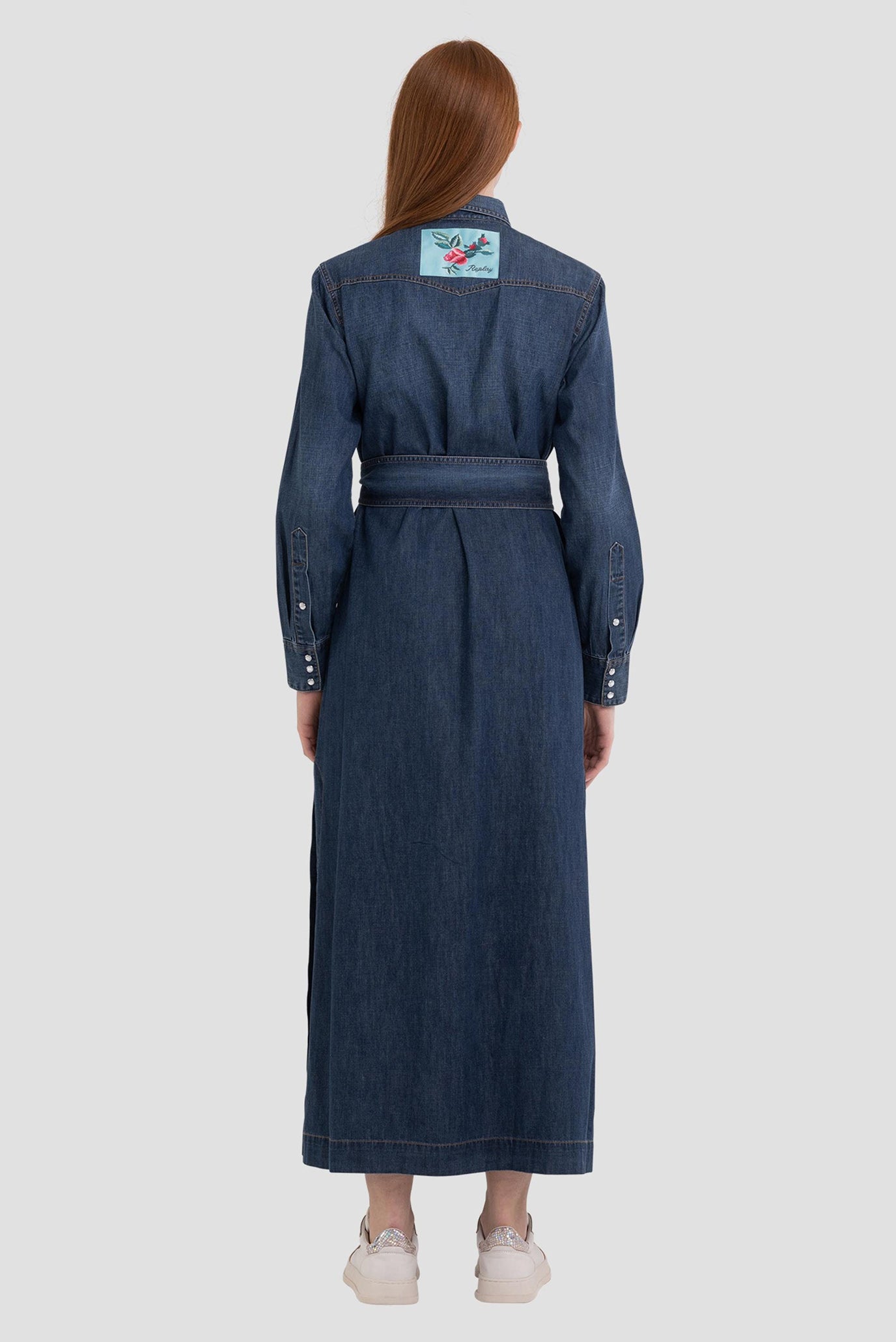 REPLAY Extra-long denim dress with slit - Stylish denim dress