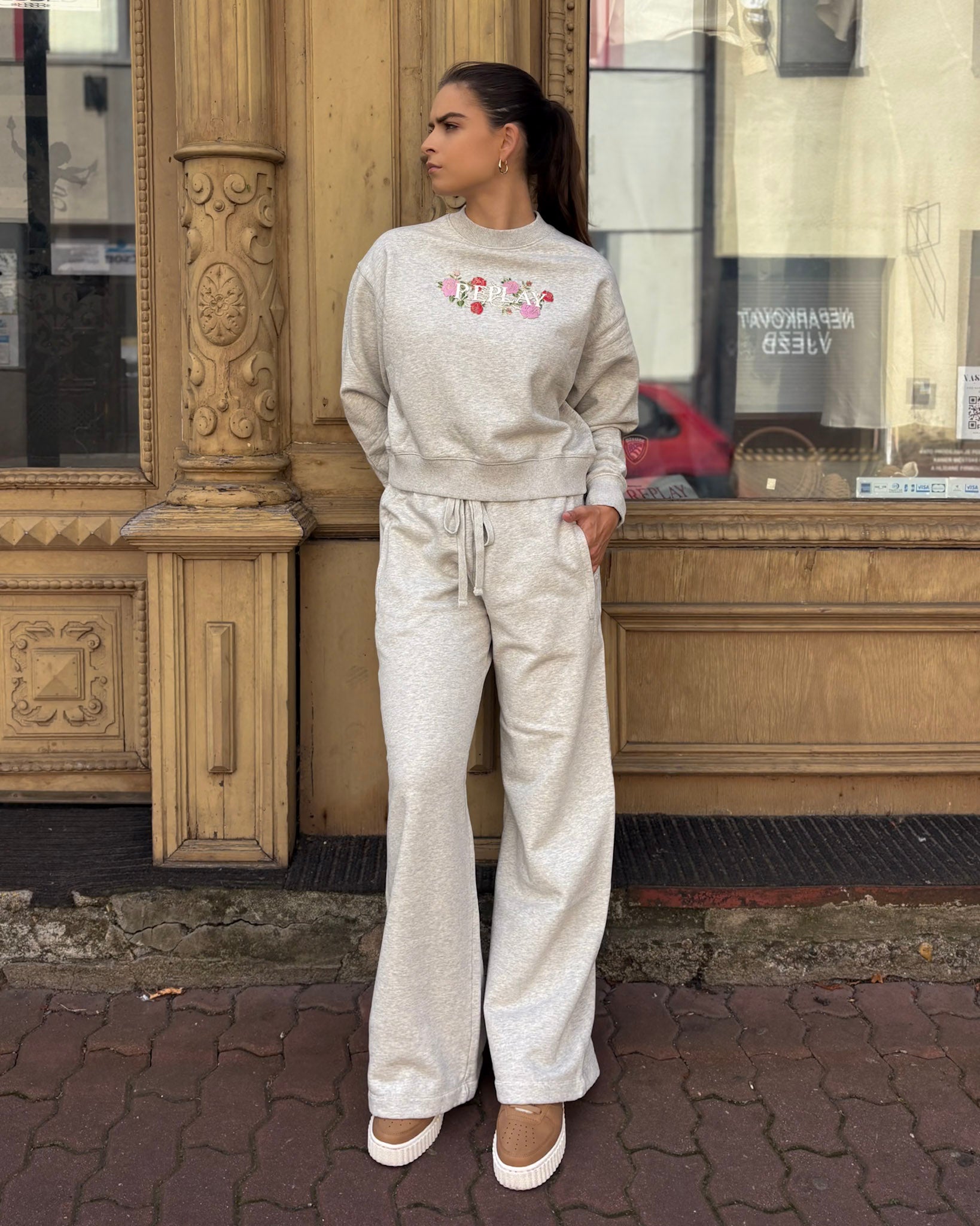 WOMEN'S REPLAY WIDE PANTS WITH DRAWSTRING