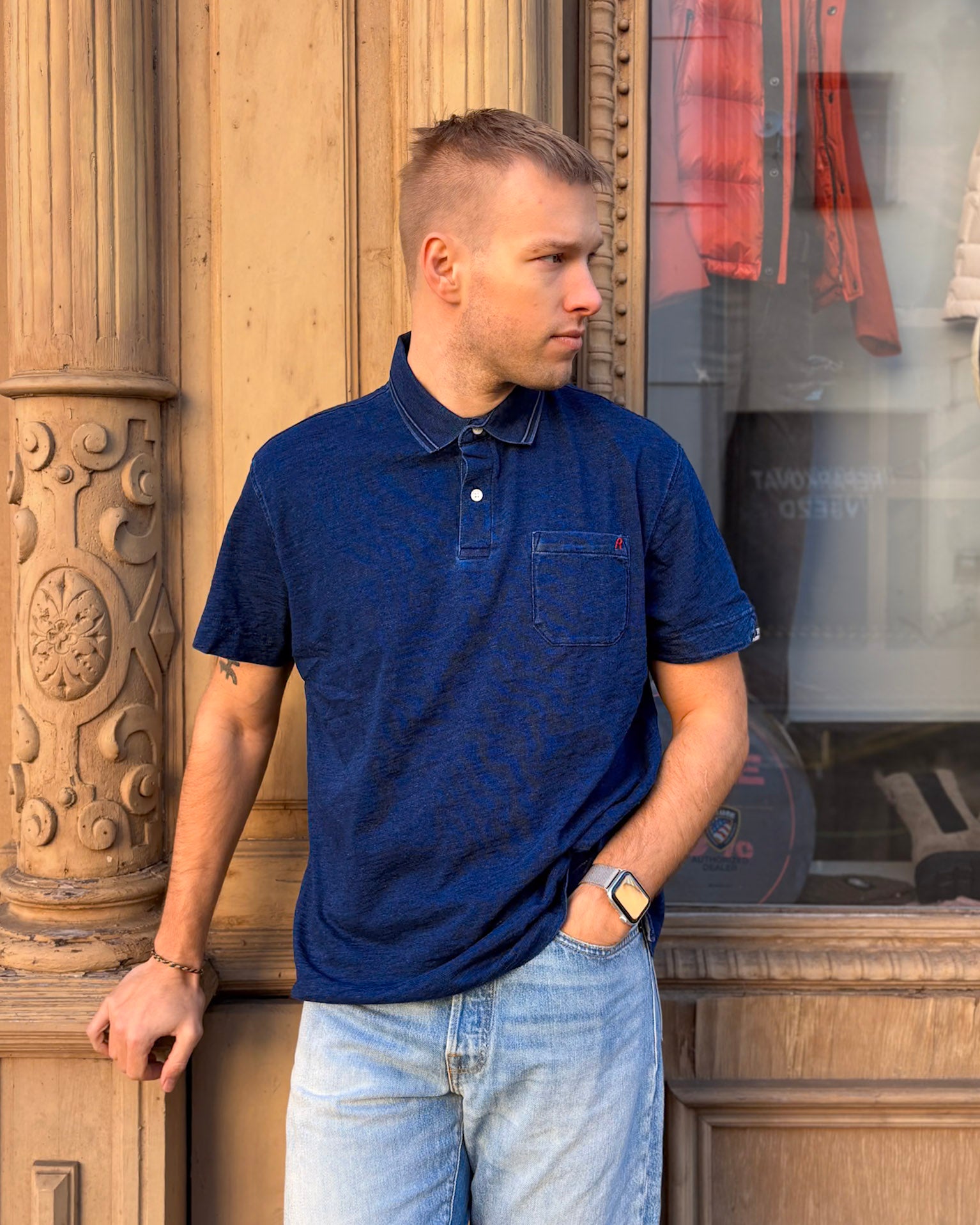 PÁNSKÉ POLO TRIČKO S DENIMOVÝM EFEKTEM