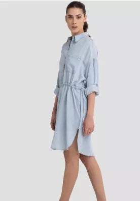 REPLAY LETNÍ MIDI KOŠILOVÉ ŠATY S DLOUHÝM RUKÁVEM 