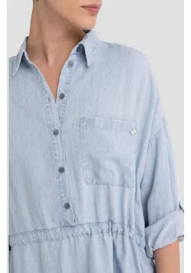 REPLAY LETNÍ MIDI KOŠILOVÉ ŠATY S DLOUHÝM RUKÁVEM 