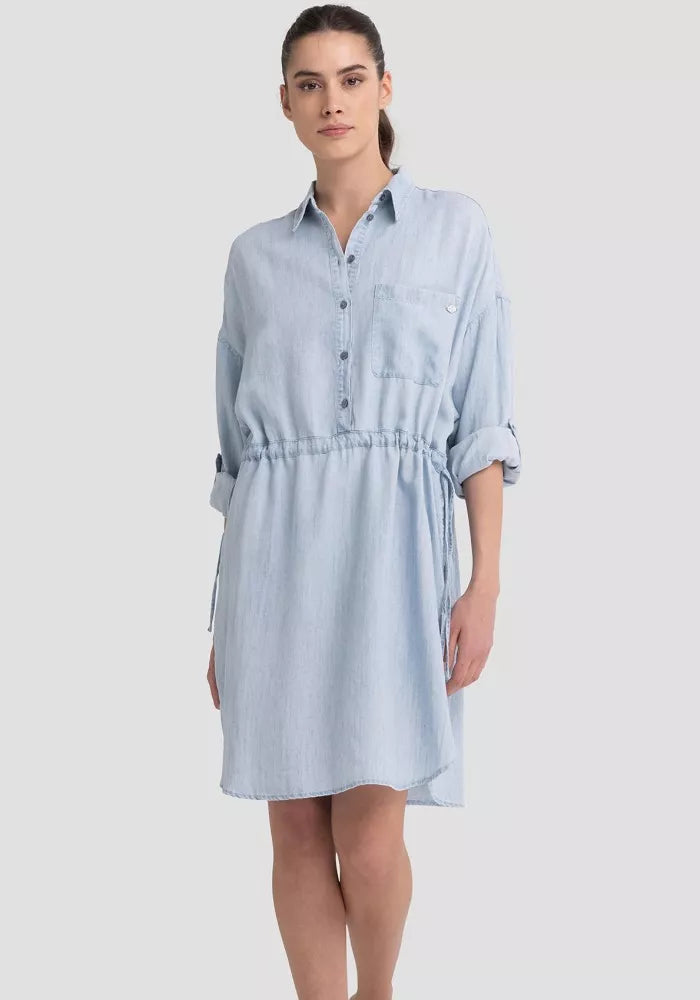 REPLAY LETNÍ MIDI KOŠILOVÉ ŠATY S DLOUHÝM RUKÁVEM 