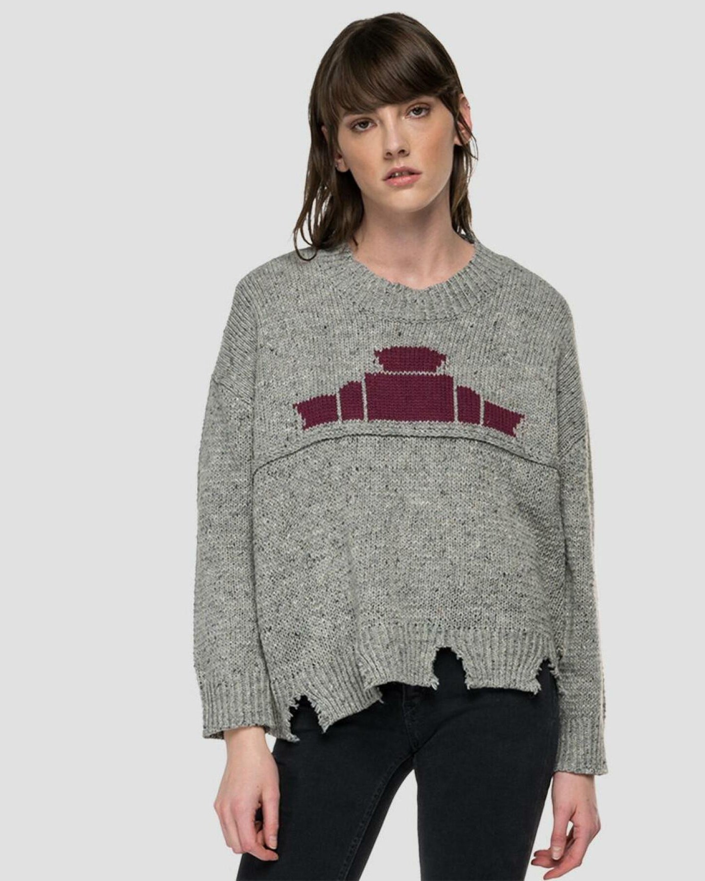 REPLAY DÁMSKÝ ZKRÁCENÝ SVETR S LOGEM A ROZTŘEPENÝM LEMEM 