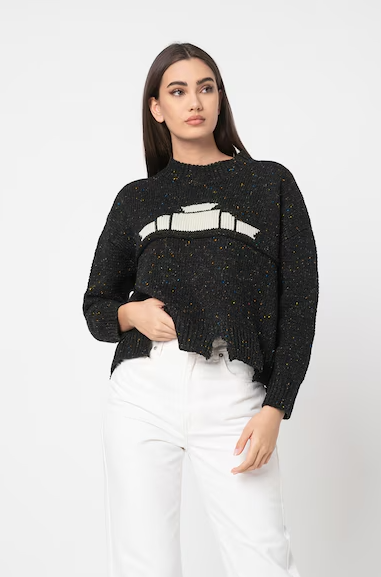 REPLAY DÁMSKÝ ZKRÁCENÝ SVETR S LOGEM A ROZTŘEPENÝM LEMEM 