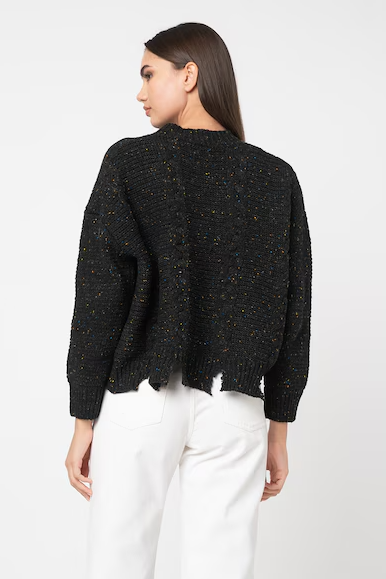 REPLAY DÁMSKÝ ZKRÁCENÝ SVETR S LOGEM A ROZTŘEPENÝM LEMEM 