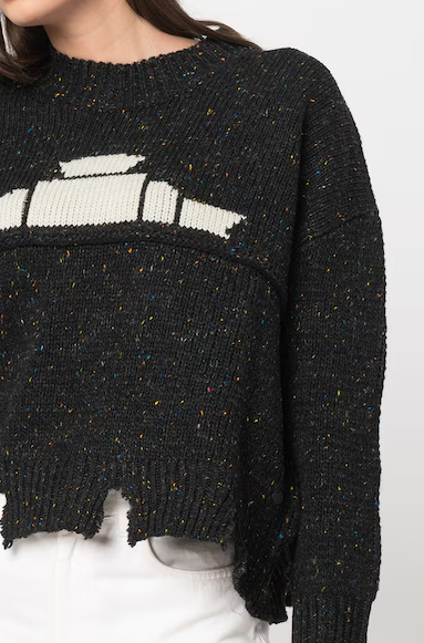 REPLAY DÁMSKÝ ZKRÁCENÝ SVETR S LOGEM A ROZTŘEPENÝM LEMEM 