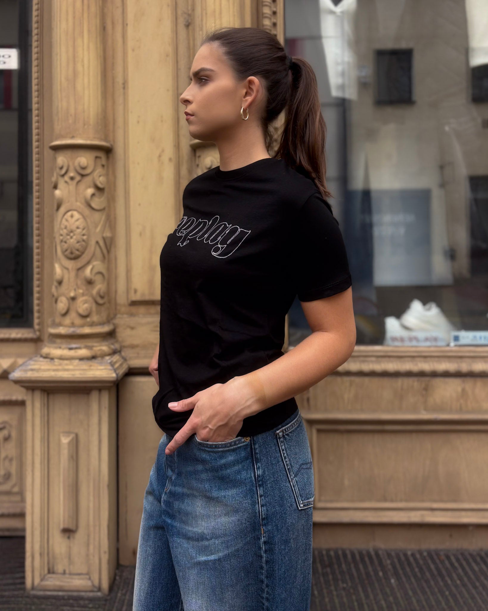 REPLAY DÁMSKÉ BAVLNĚNÉ TRIČKO S VÝŠIVKOU