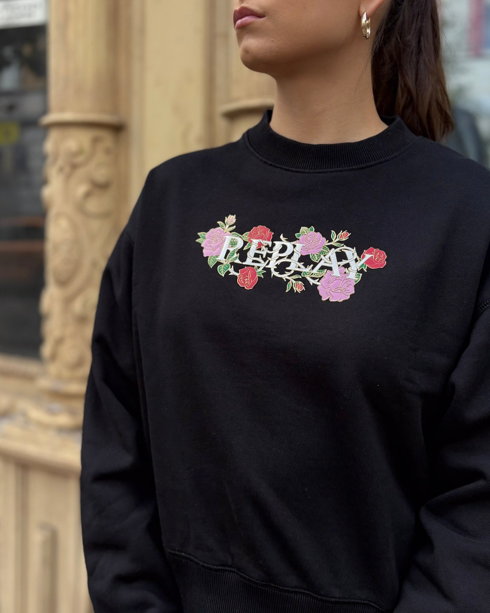 DÁMSKA MIKINA REPLAY MIKINA S LOGOM A POTLAČOM RUŽÍ