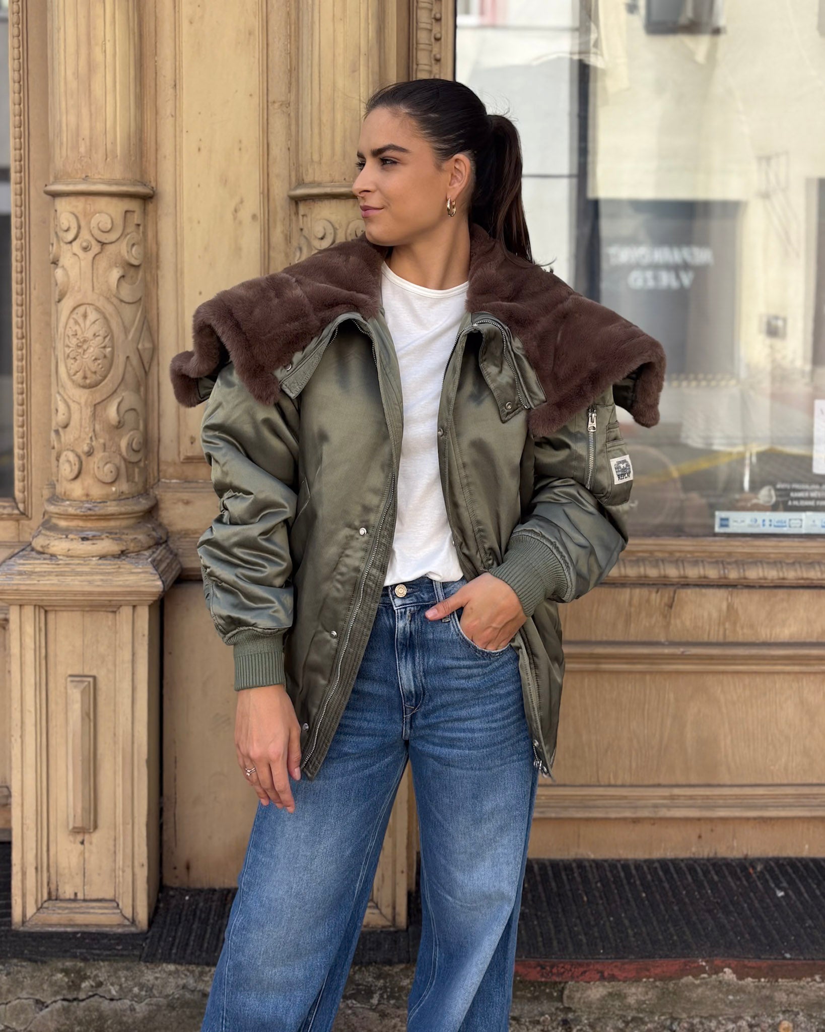 WOMEN'S REPLAY FAUX FUR JACKET WITH HOOD