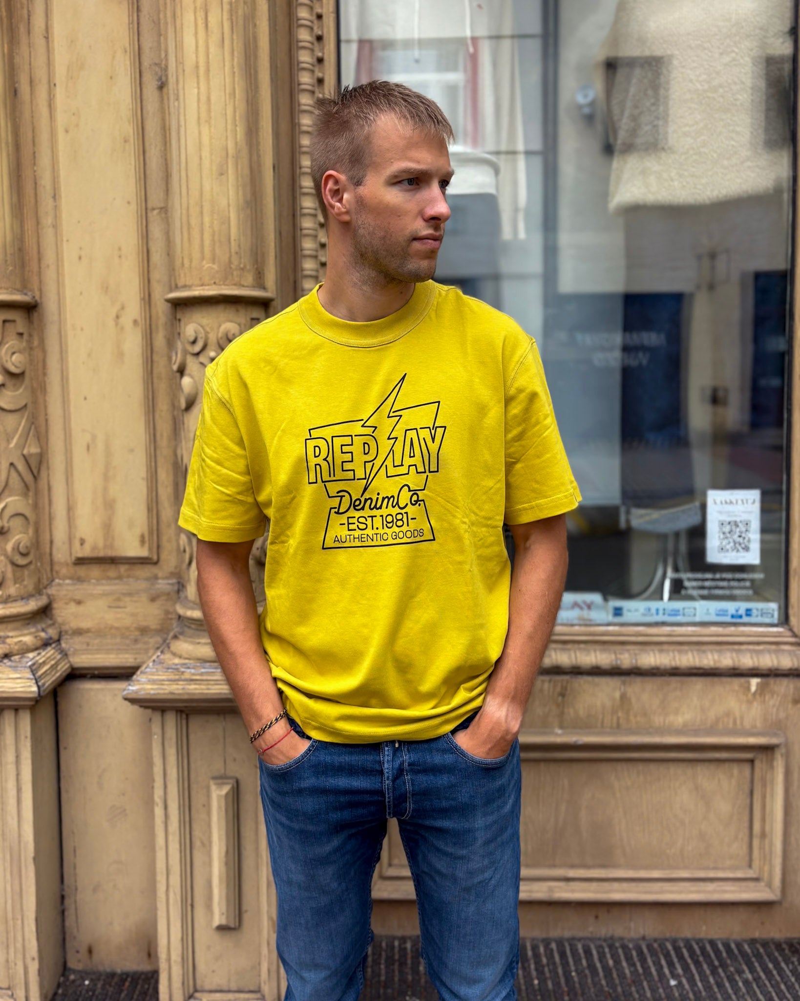 REPLAY MEN'S T-SHIRT WITH CHEST PRINT