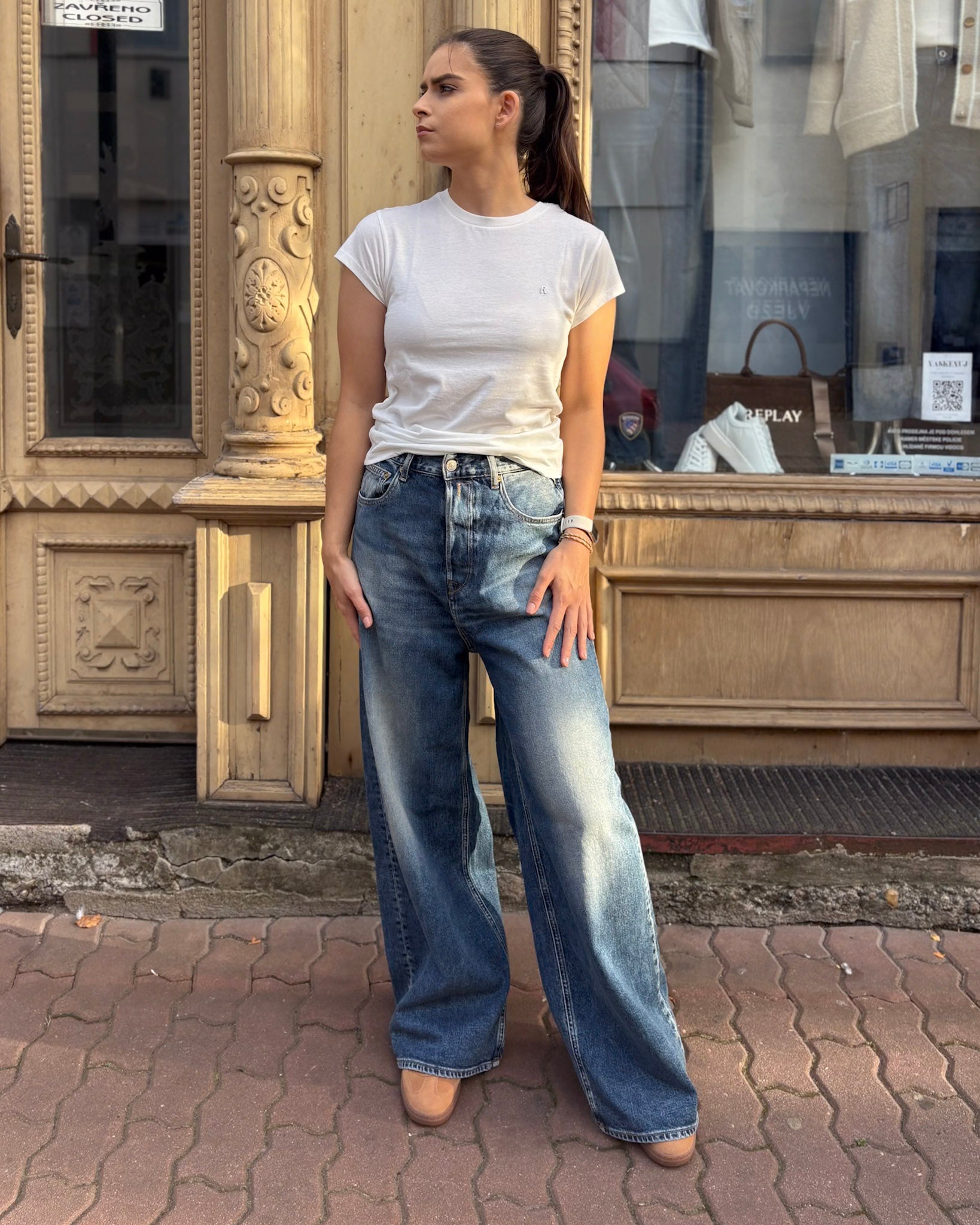 REPLAY DÁMSKÉ SKINNY-FIT BAVLNĚNÉ TRIČKO 