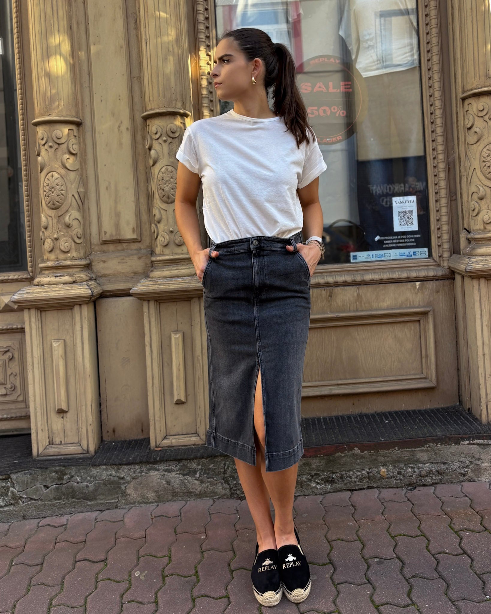 REPLAY NŐI FARMER MIDI SZOKNYA HASÍTÉKKAL 