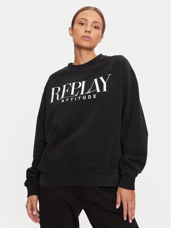 REPLAY DÁMSKÁ BAVLNĚNÁ OVERSIZED MIKINA S POTISKEM