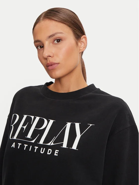 REPLAY DÁMSKÁ BAVLNĚNÁ OVERSIZED MIKINA S POTISKEM