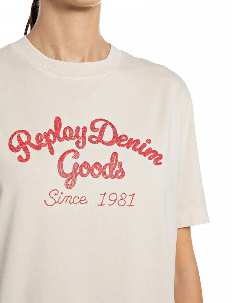 DÁMSKÉ TRIČKO REPLAY S POTISKEM "DENIM GOODS" - W002H .000.00L00G