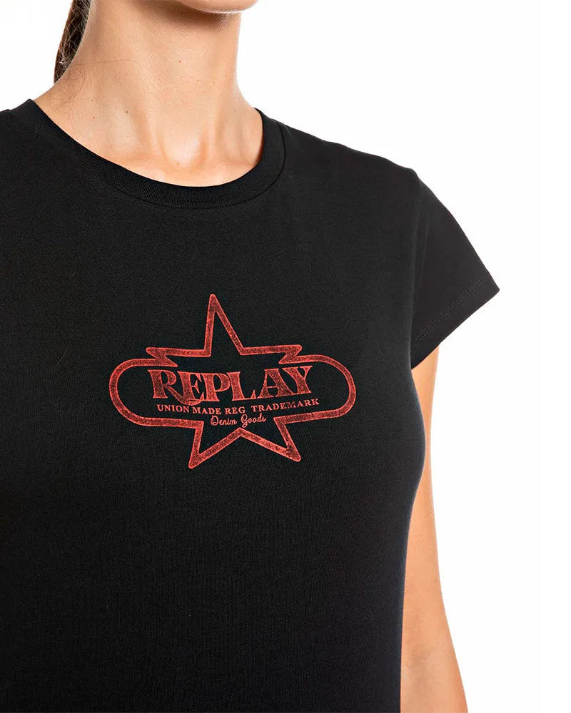 DÁMSKÉ TRIČKO REPLAY S KRÁTKÝM RUKÁVEM RETRO POTISKEM - W08NW .000.723OMW