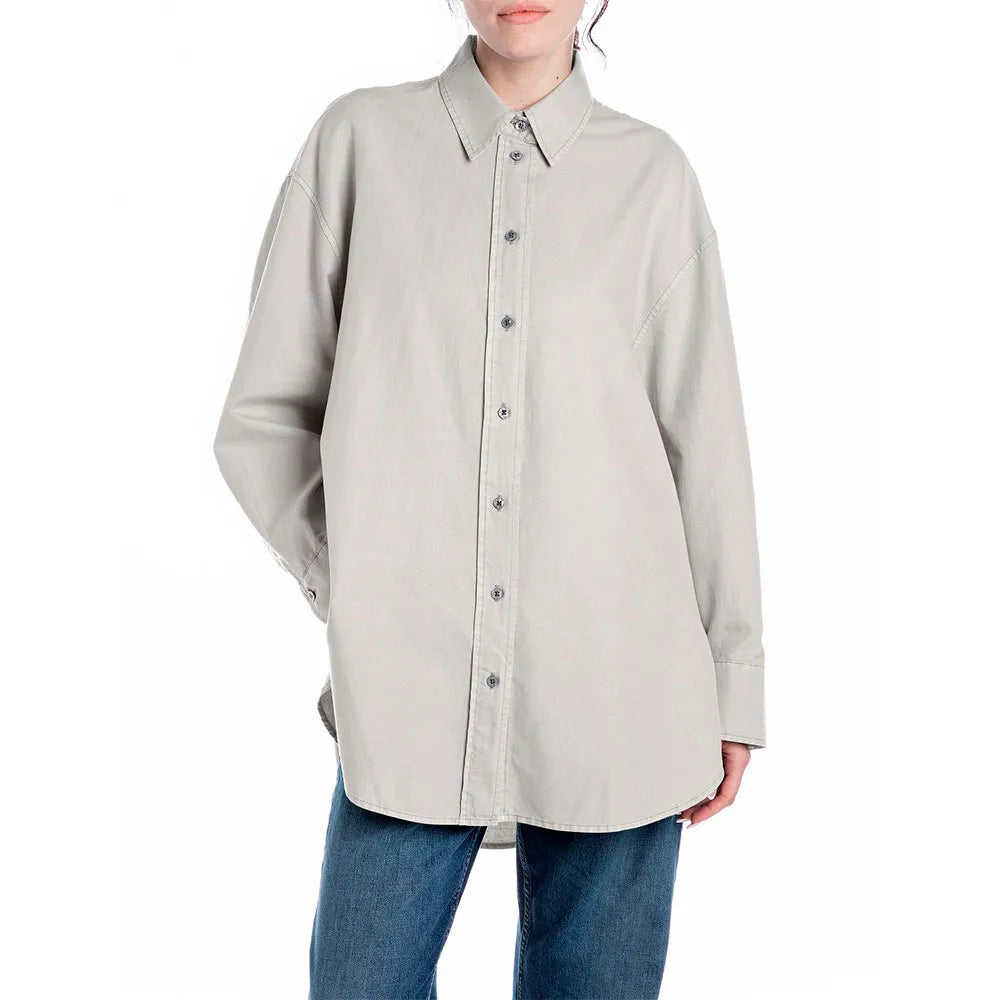 REPLAY DÁMSKÁ KOŠILE Z BAVLNY A LNU VOLNÉHO STŘIHU