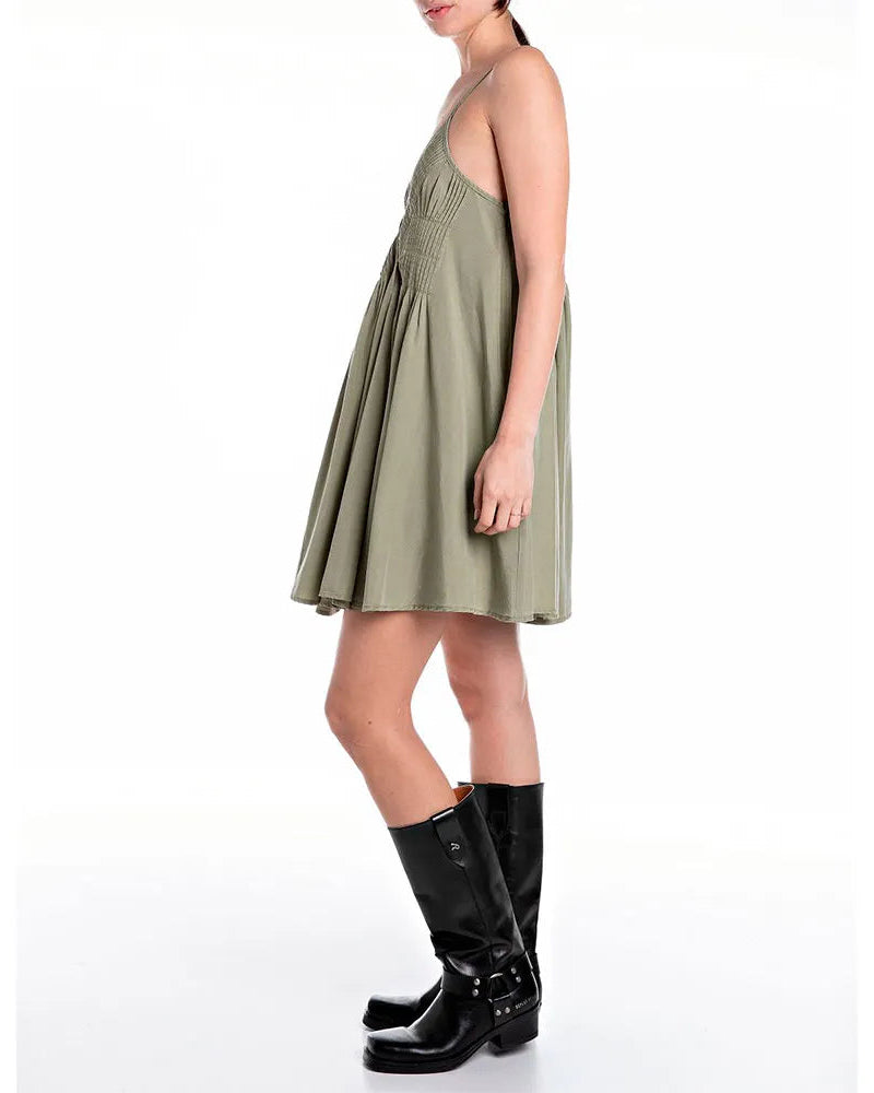 REPLAY WOMEN'S SUMMER MINI DRESS WITH STRAPS AND PLEATS